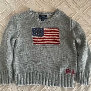 Polo by Ralph Lauren Gray Crew Neck Sweater with Flag Design